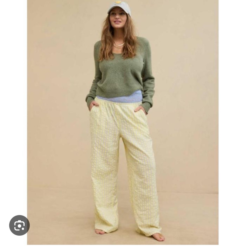 Yellow Aerie Seersucker Trouser Pant - Large